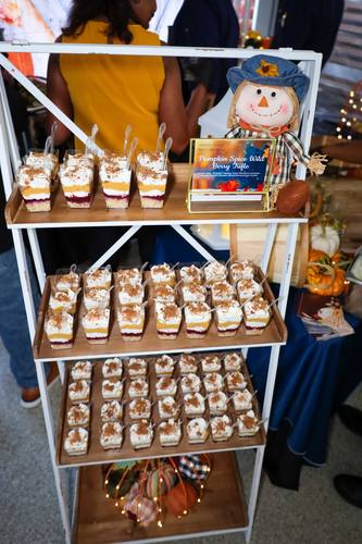 Tiered display of pumpkin spice wild berry trifle cups