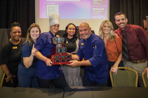 Winning team celebrates together with the Champion trophy